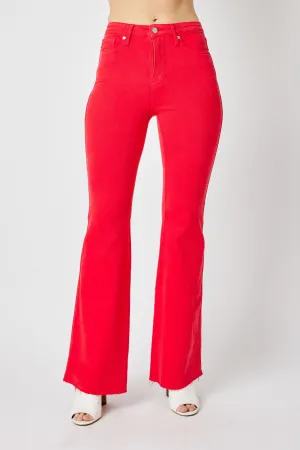 Judy Blue High Waist Tummy Control Garment Dyed Red Flare Denim 88833