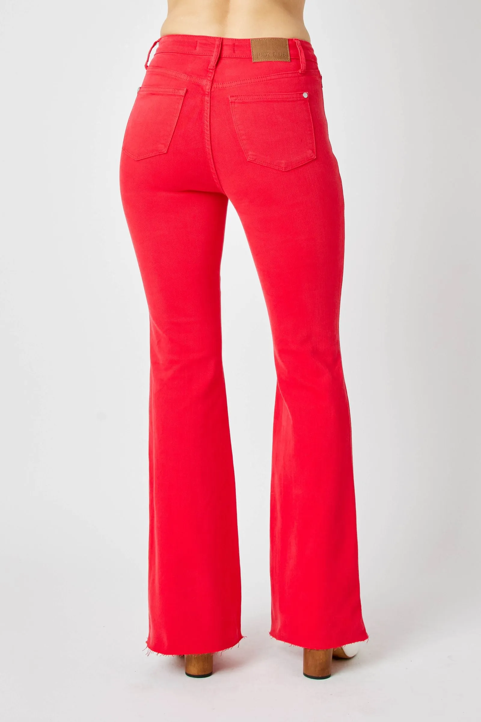 Judy Blue High Waist Tummy Control Garment Dyed Red Flare Denim 88833