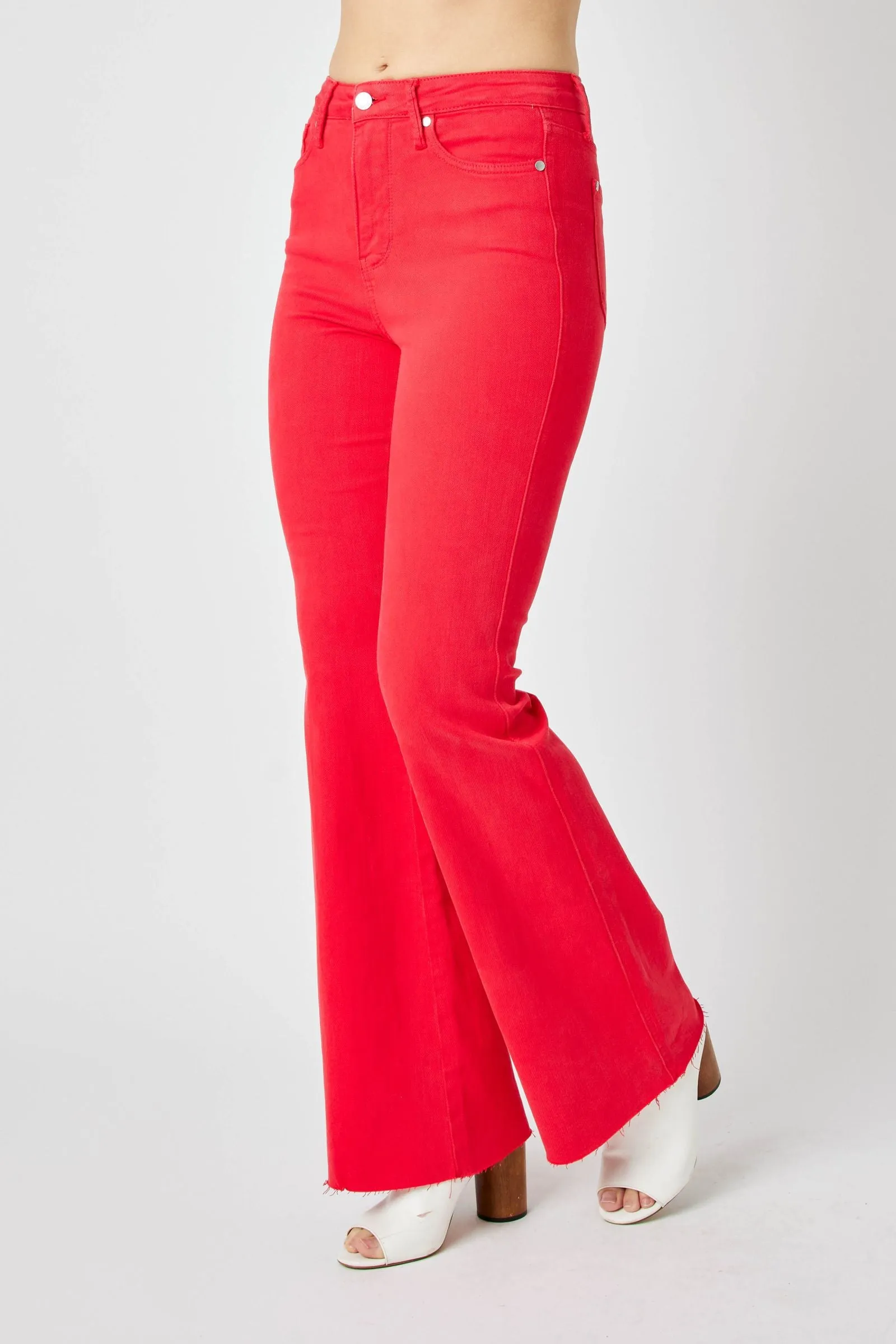 Judy Blue High Waist Tummy Control Garment Dyed Red Flare Denim 88833