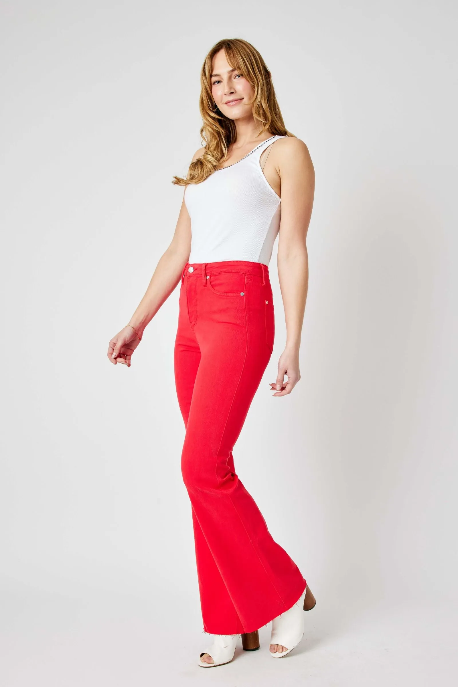 Judy Blue High Waist Tummy Control Garment Dyed Red Flare Denim 88833