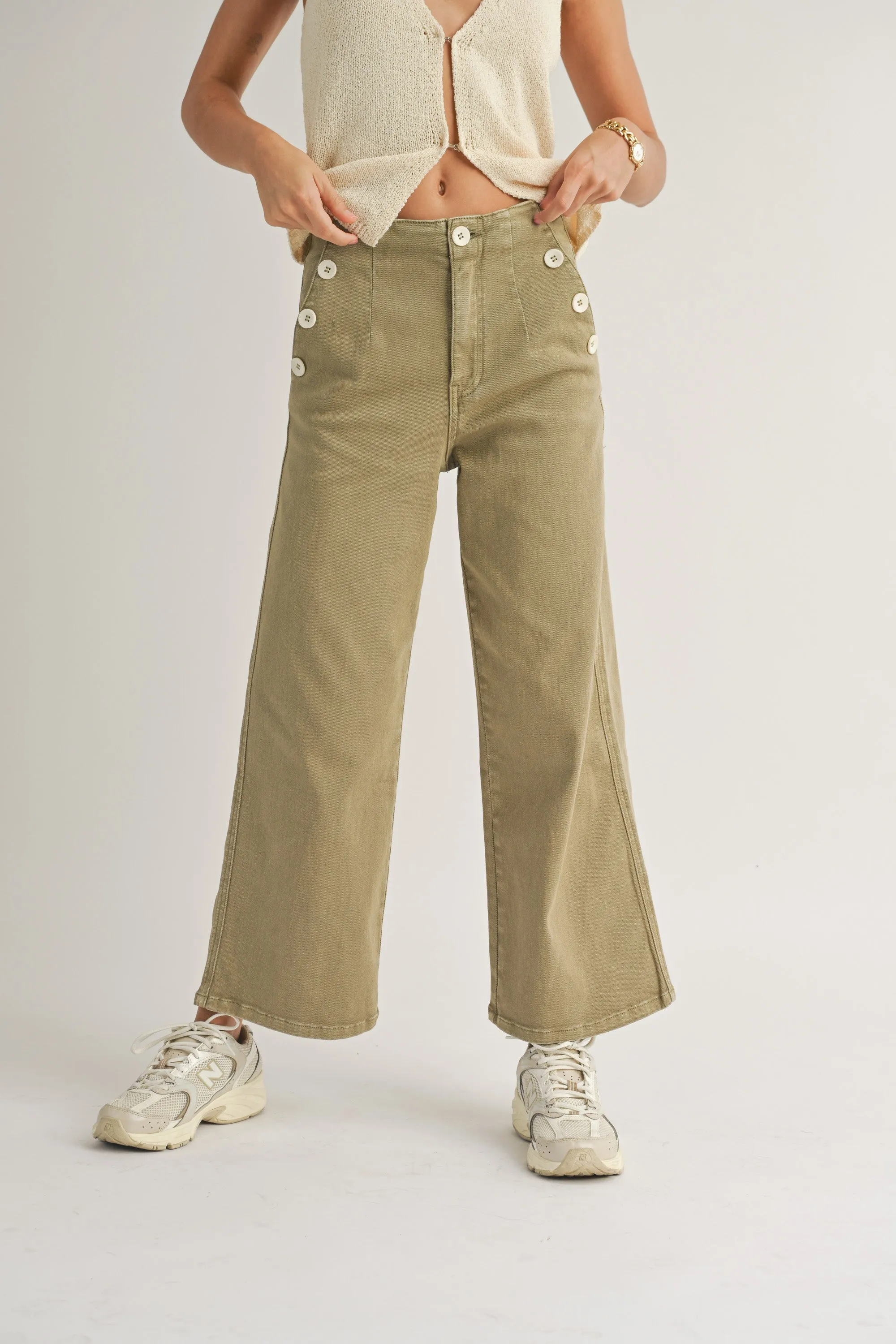 Jules Washed Cotton Pants with Button Detail (Assorted Colors)