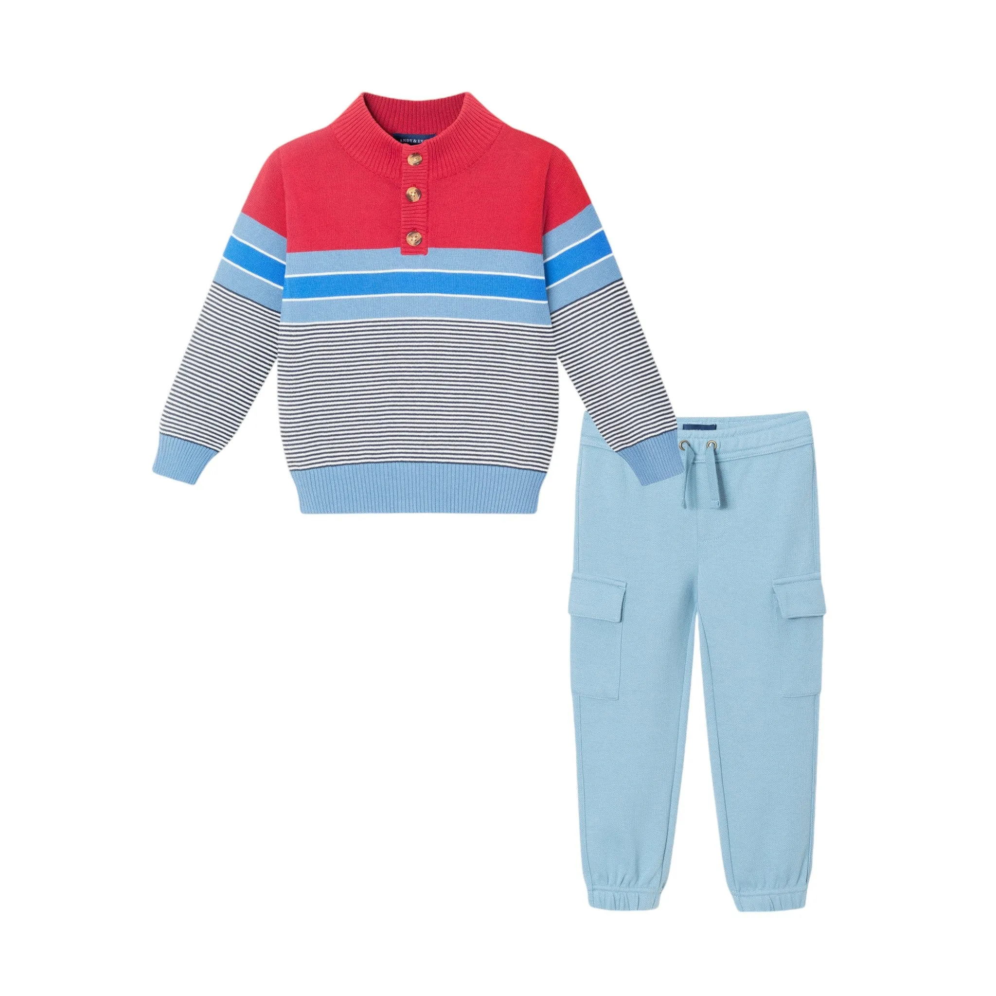 Kids Sweater & Jogger Set | Red Blue Stripes