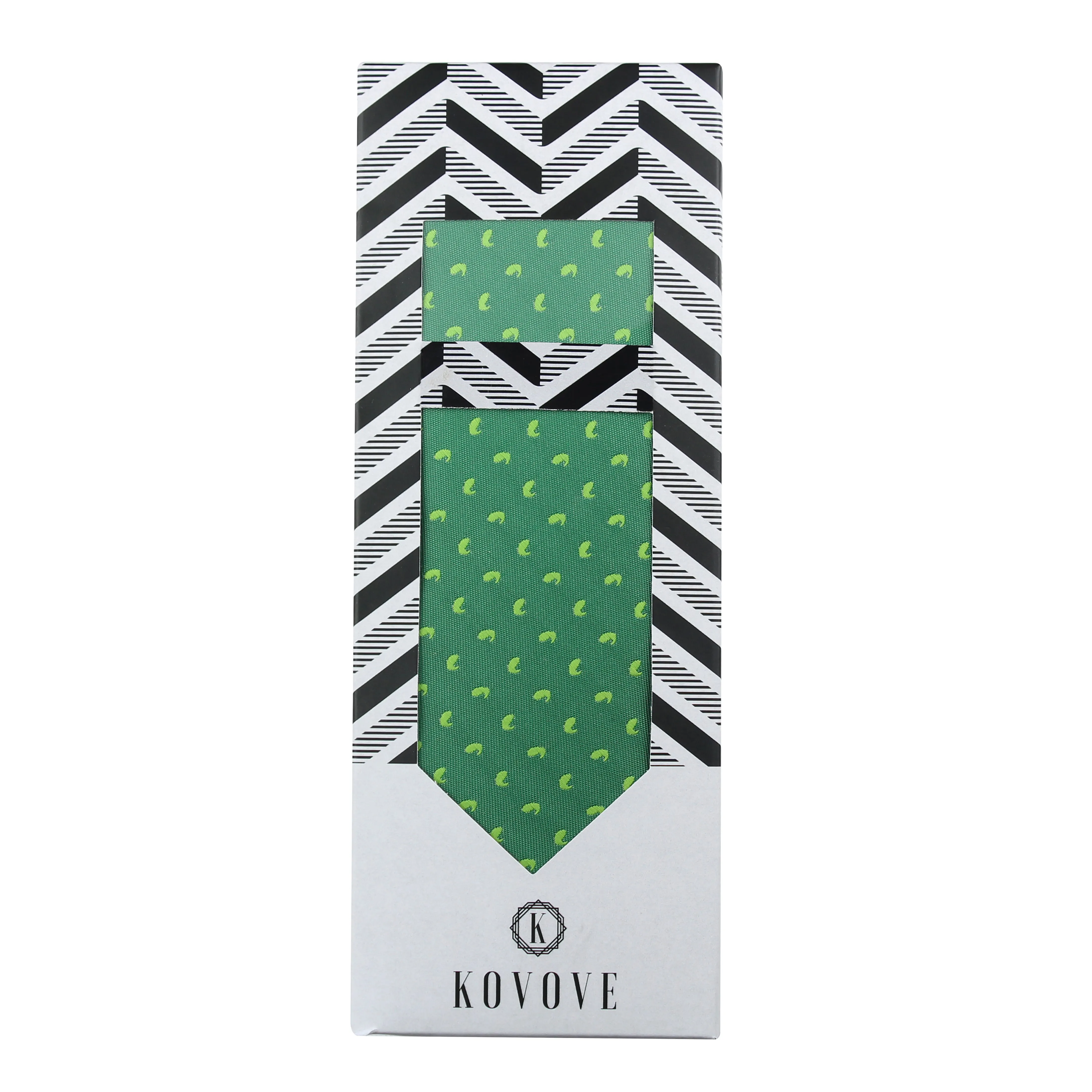 Kovove The Astro Mini Paisley Green Necktie and Pocket Square Gift Box