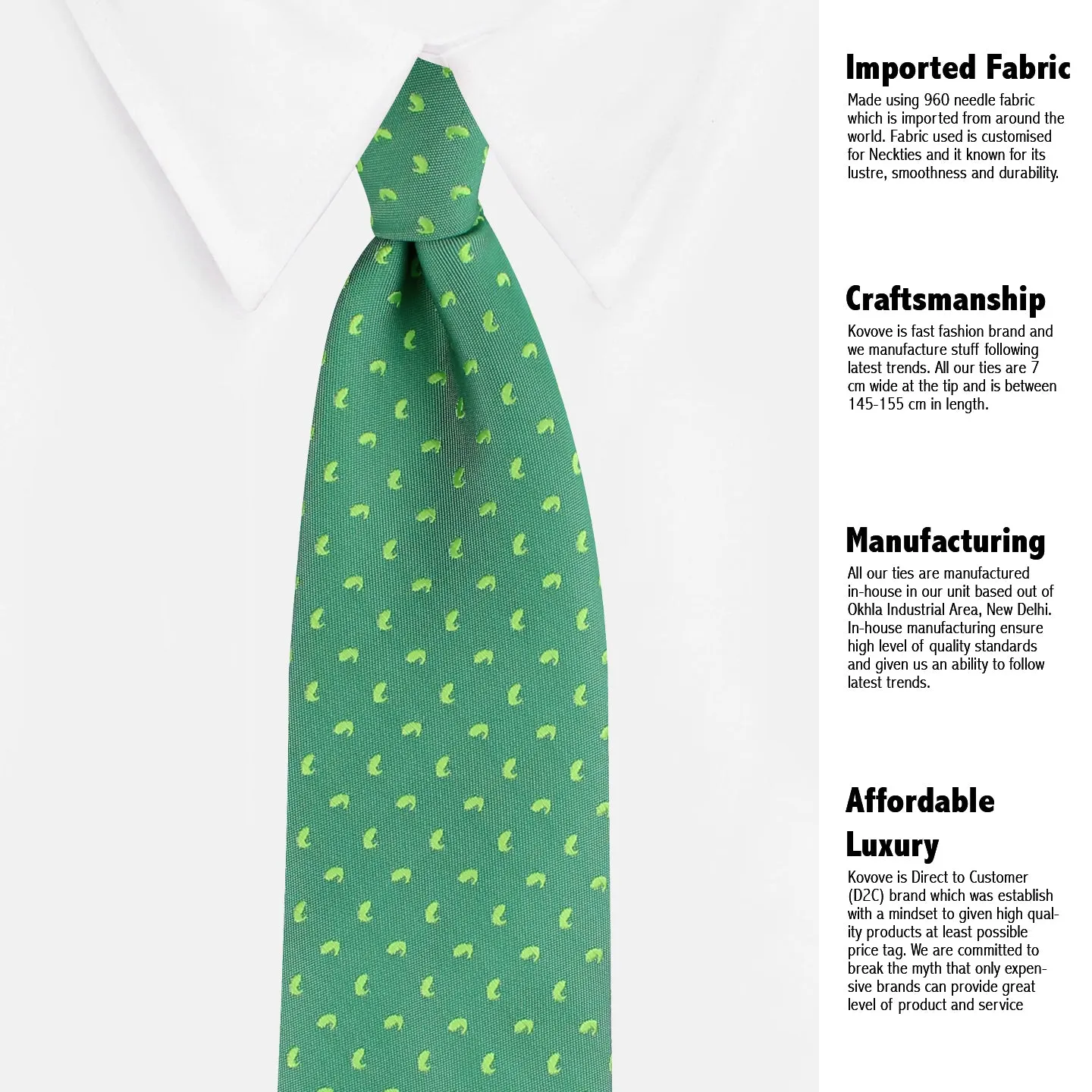 Kovove The Astro Mini Paisley Green Necktie and Pocket Square Gift Box