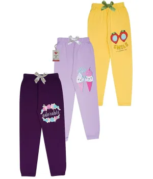 KYDA KIDS® 100% Girls Cotton Printed Track Pants (Pack of 3)(GP3A-C2-11-12Y,Multicolor)