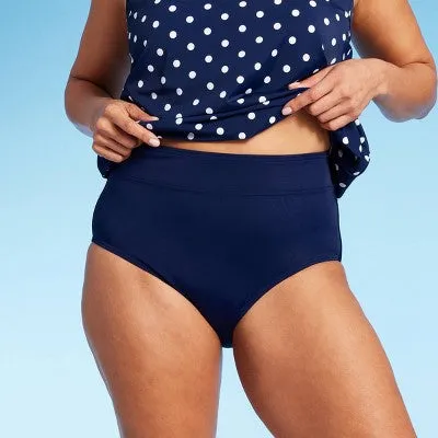 Lands' End Women's UPF 50 Full Coverage Tummy Control High Waist Bikini Bottom - Navy Blue M