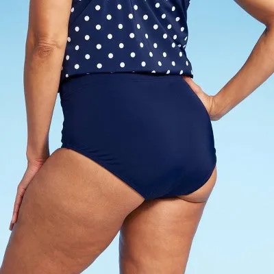 Lands' End Women's UPF 50 Full Coverage Tummy Control High Waist Bikini Bottom - Navy Blue M