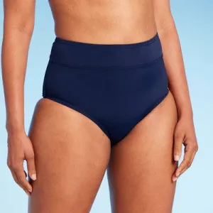 Lands' End Women's UPF 50 Full Coverage Tummy Control High Waist Bikini Bottom - Navy Blue M