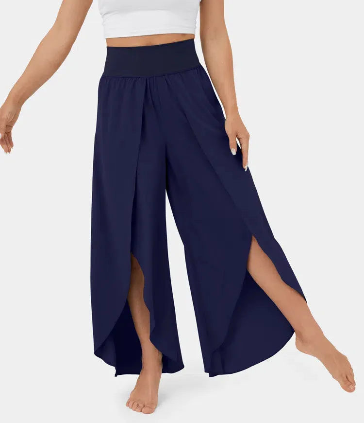 Loose Split Yoga Pants Summer Elastic High Waist Wide Leg Trousers Women's Fashion Versatile Clothing