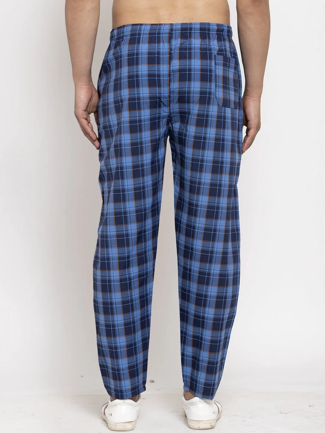 Men's Blue Checked Cotton Track Pants ( JOG 013Royal-Blue ) - Jainish