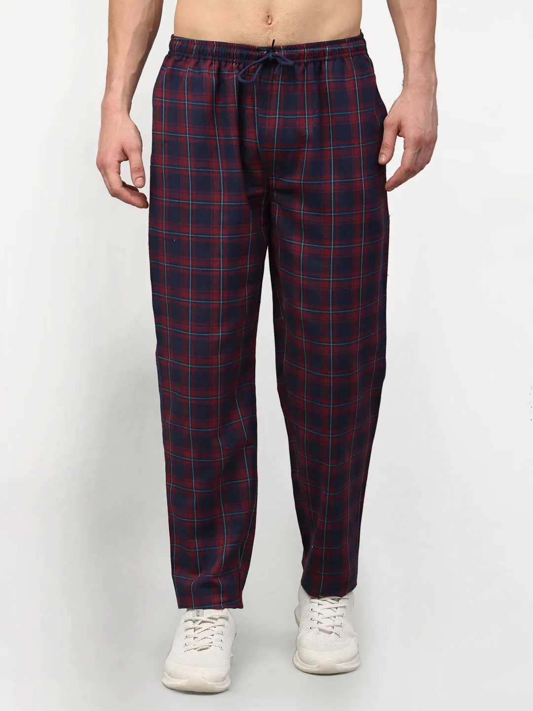 Men's Blue Cotton Checked Track Pants ( JOG 018Blue-Red ) - Jainish