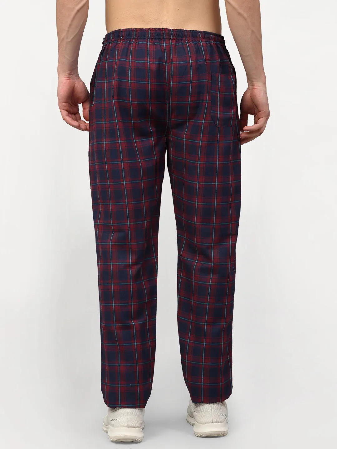 Men's Blue Cotton Checked Track Pants ( JOG 018Blue-Red ) - Jainish