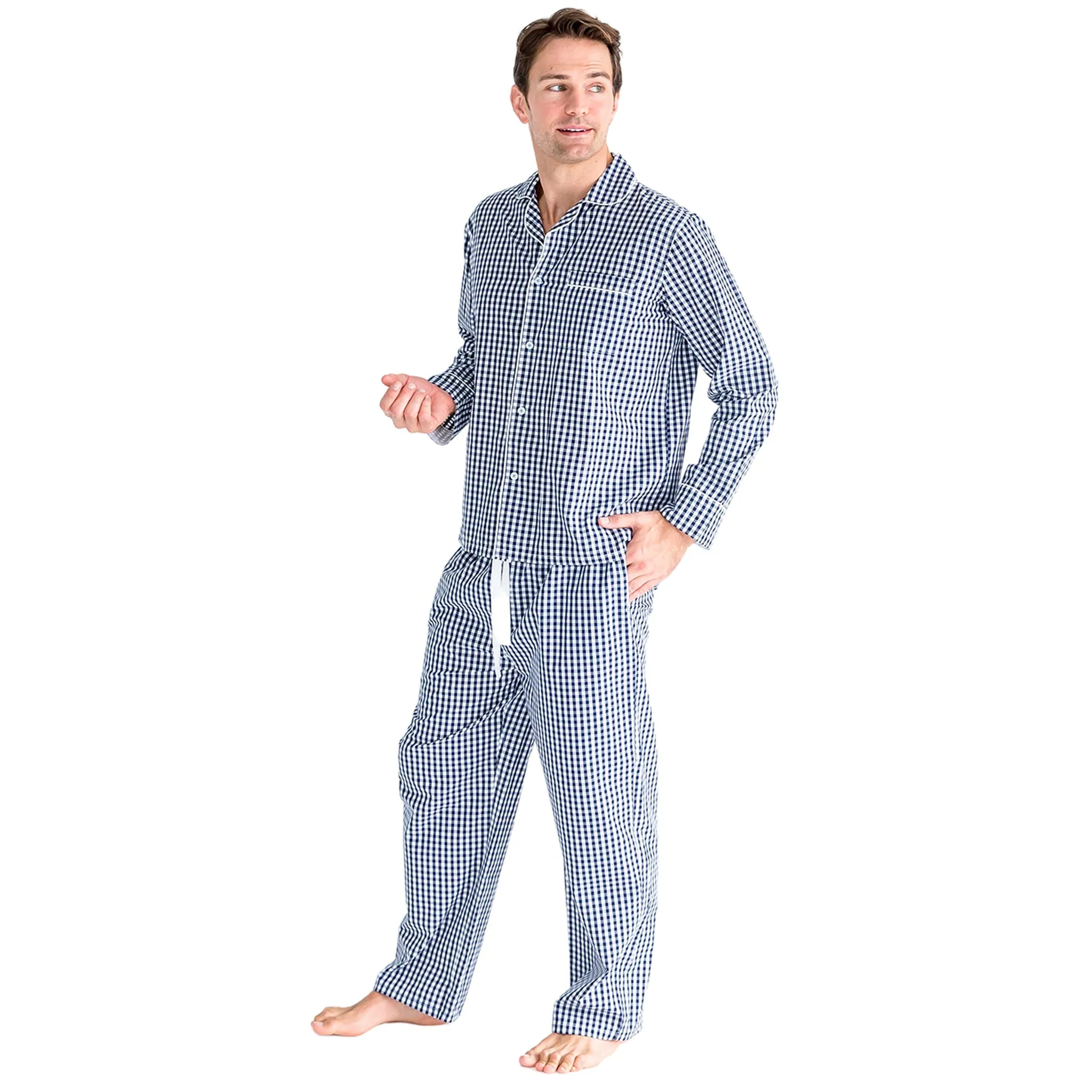 Men's Hepburn Gingham Navy Long Pj Set