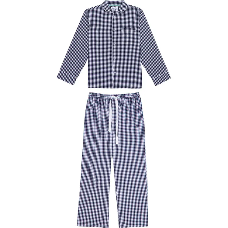 Men's Hepburn Gingham Navy Long Pj Set