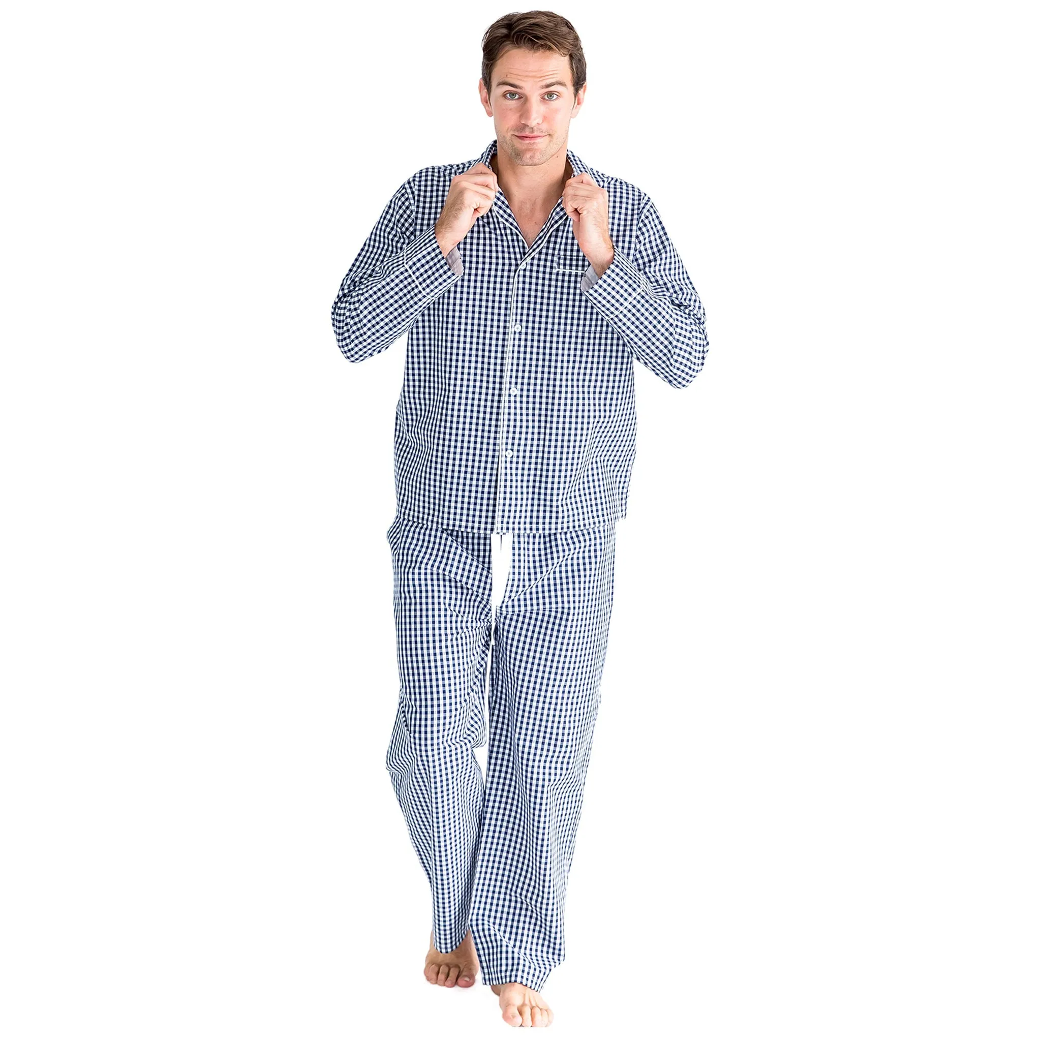 Men's Hepburn Gingham Navy Long Pj Set