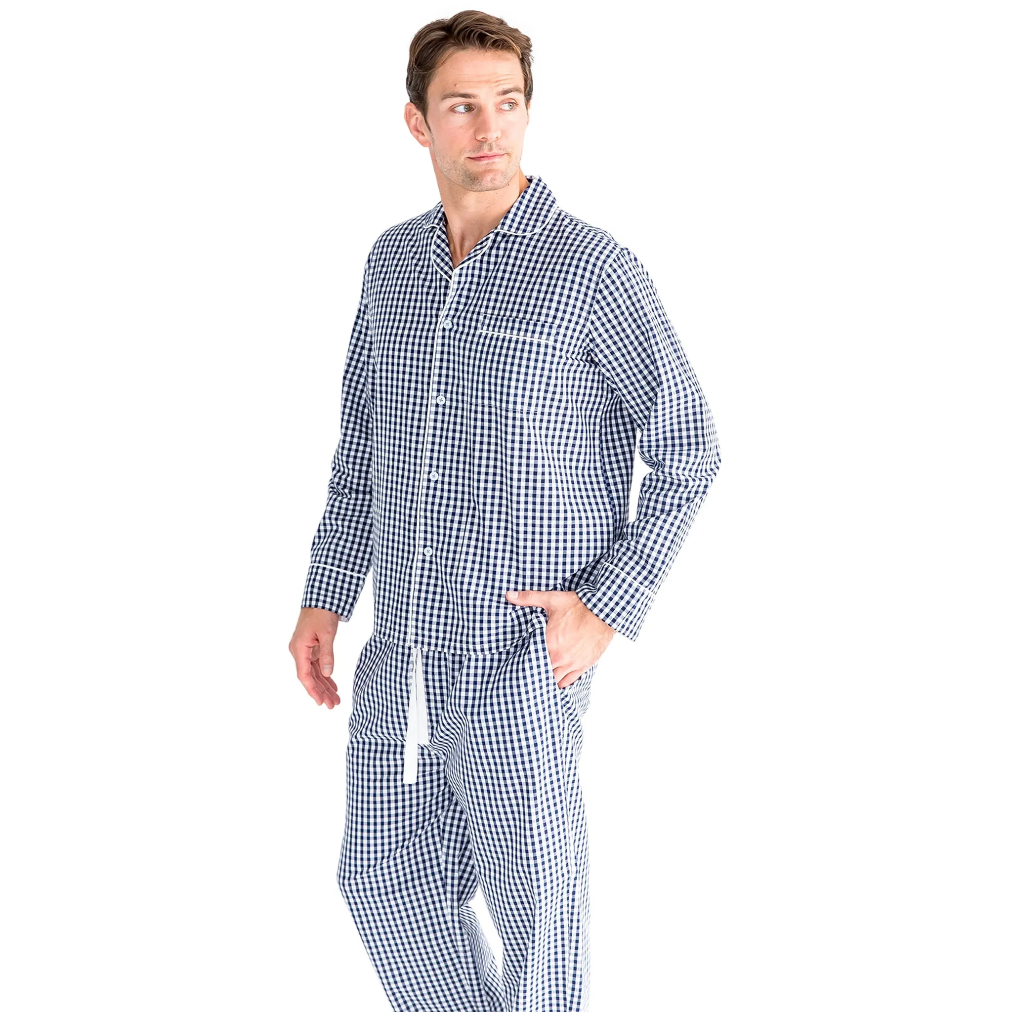 Men's Hepburn Gingham Navy Long Pj Set