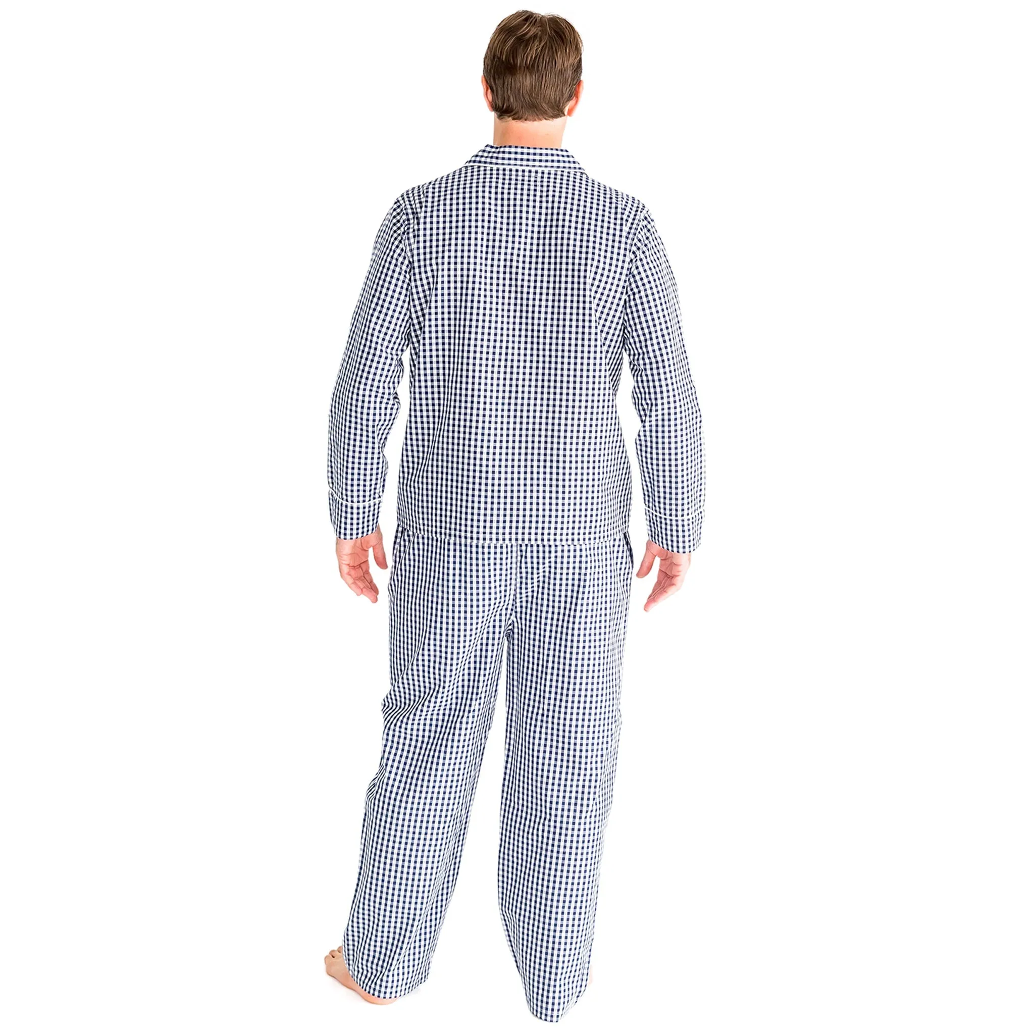 Men's Hepburn Gingham Navy Long Pj Set