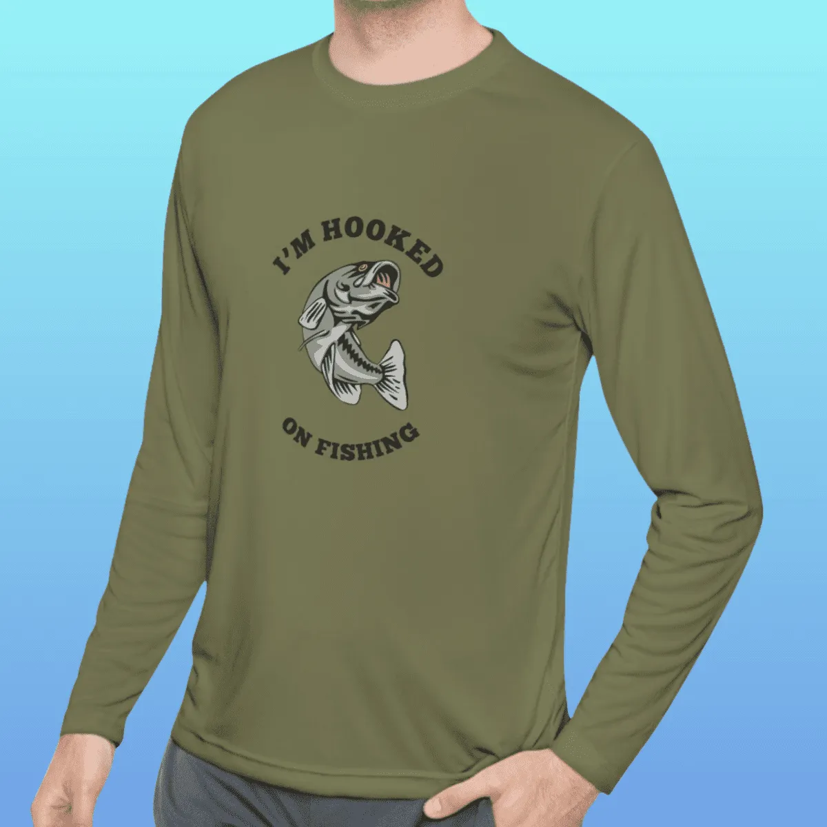 Men's Hooked On Fishing Long Sleeve Moisture-Wicking Tee