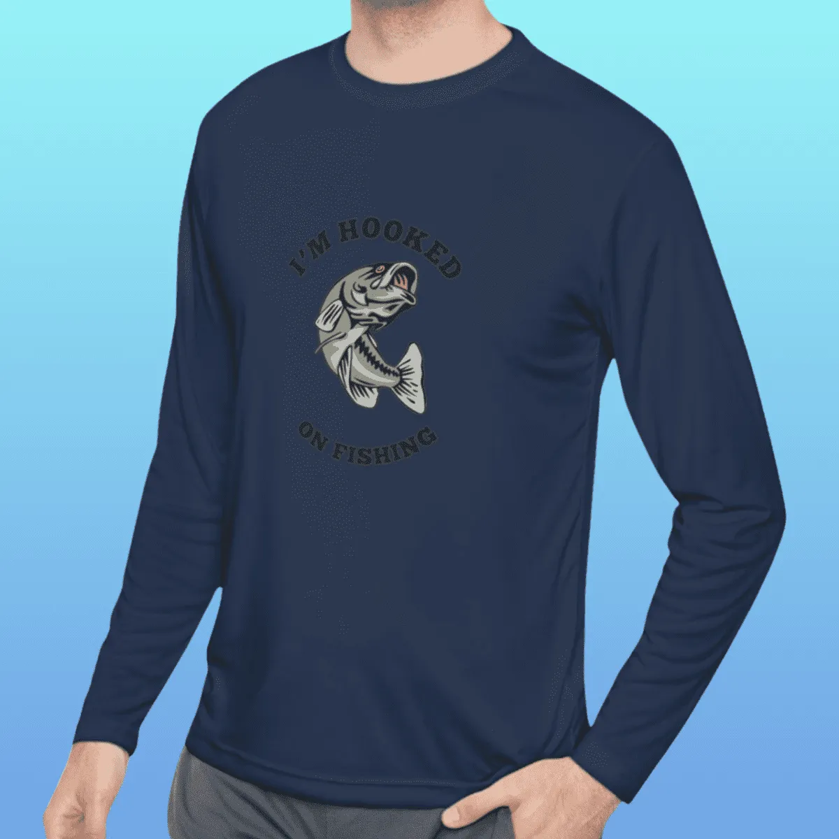 Men's Hooked On Fishing Long Sleeve Moisture-Wicking Tee