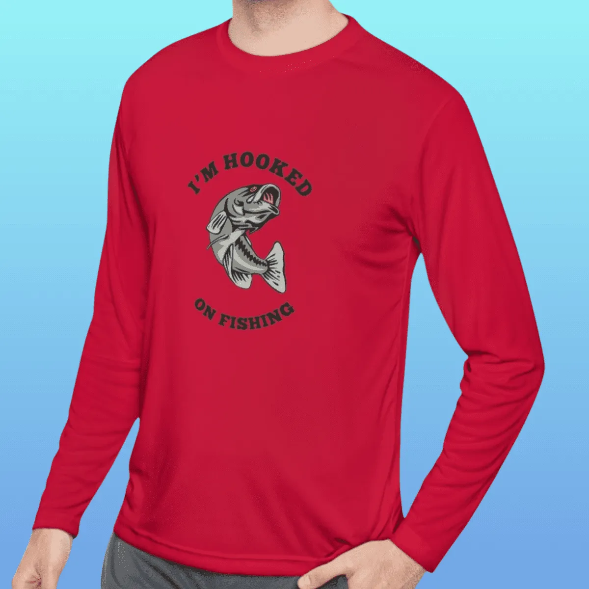 Men's Hooked On Fishing Long Sleeve Moisture-Wicking Tee