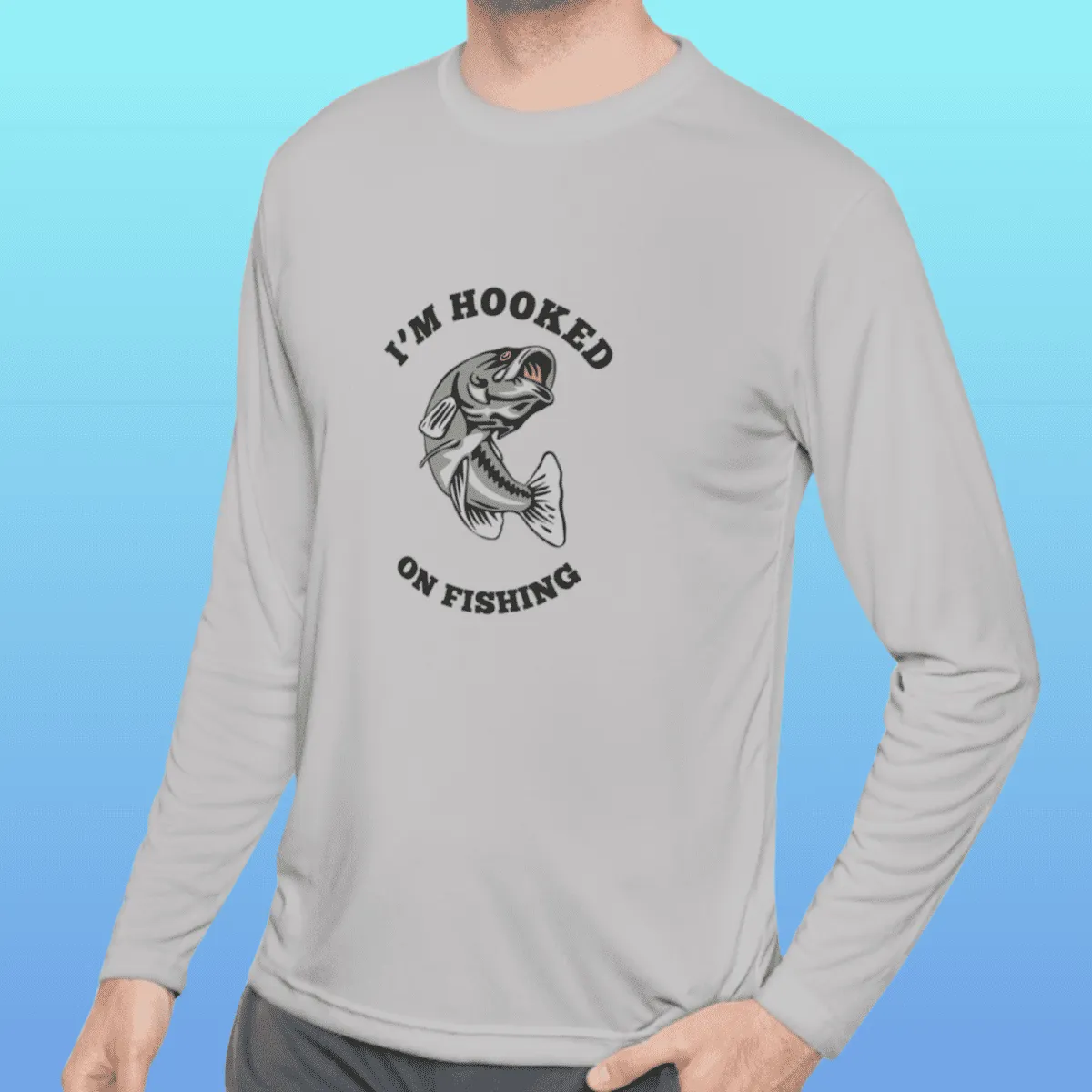 Men's Hooked On Fishing Long Sleeve Moisture-Wicking Tee