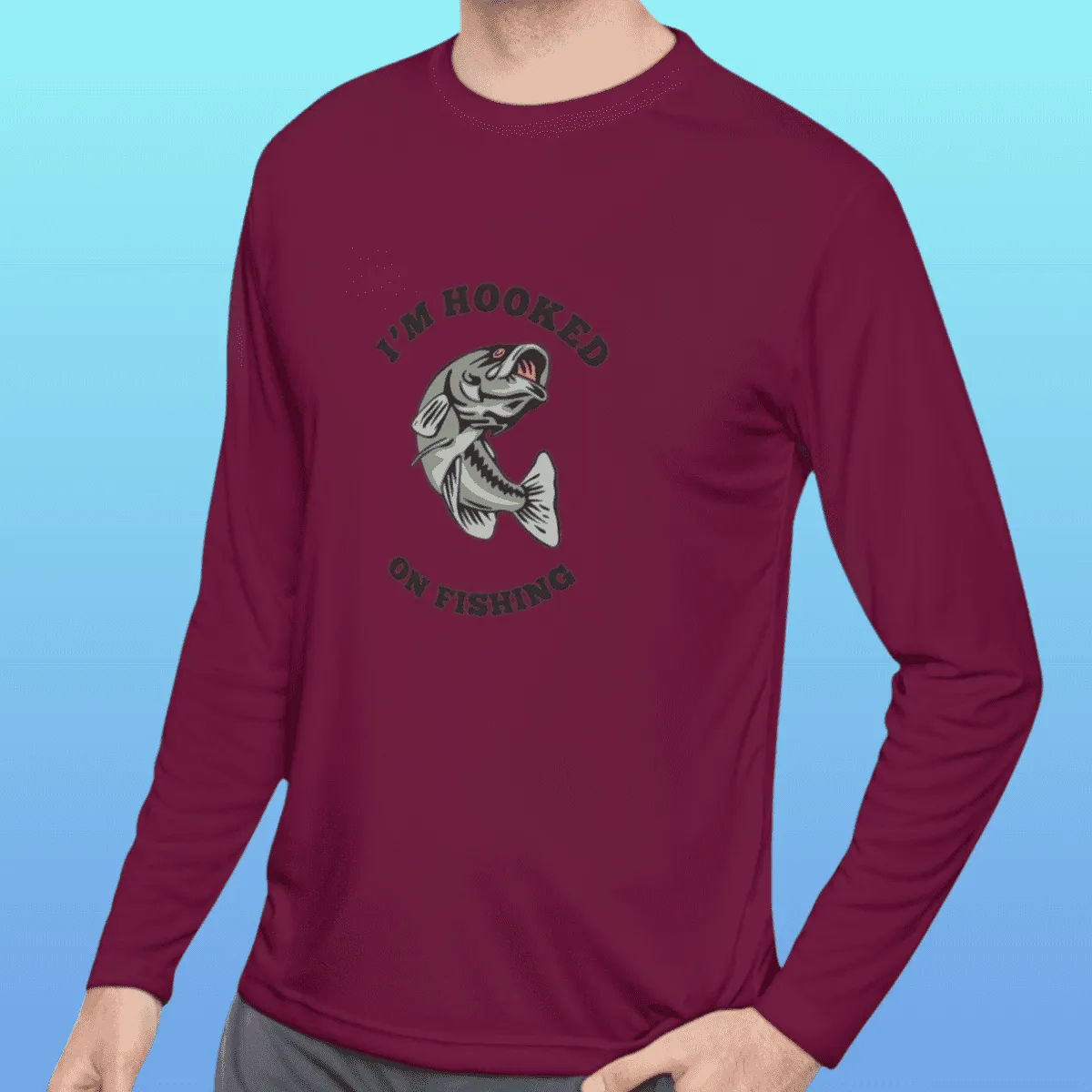 Men's Hooked On Fishing Long Sleeve Moisture-Wicking Tee