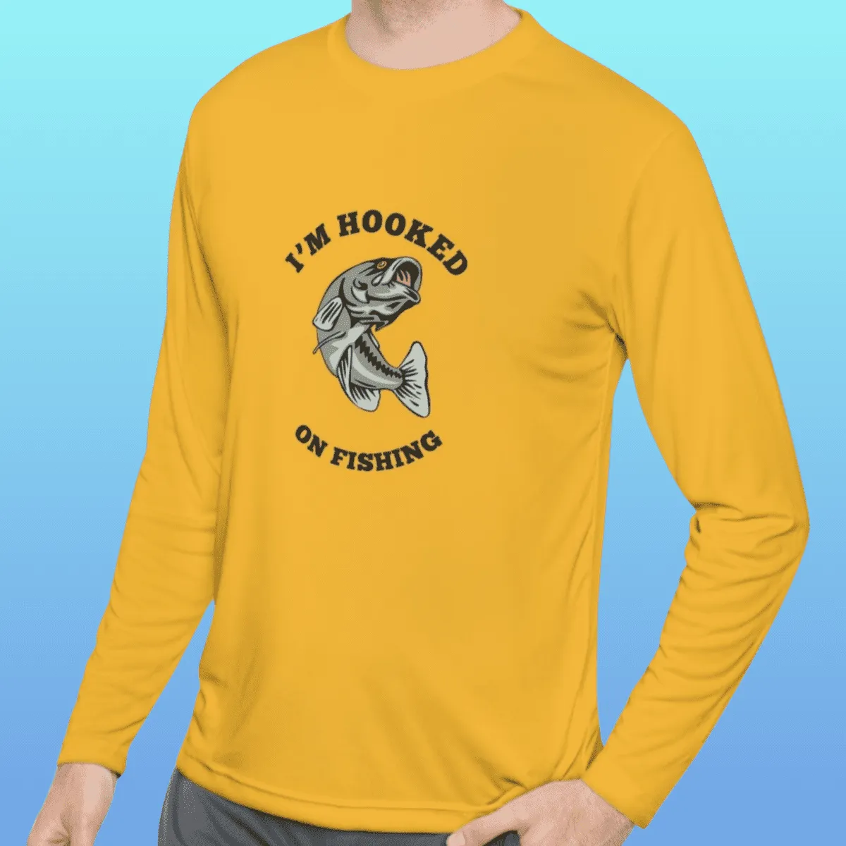 Men's Hooked On Fishing Long Sleeve Moisture-Wicking Tee