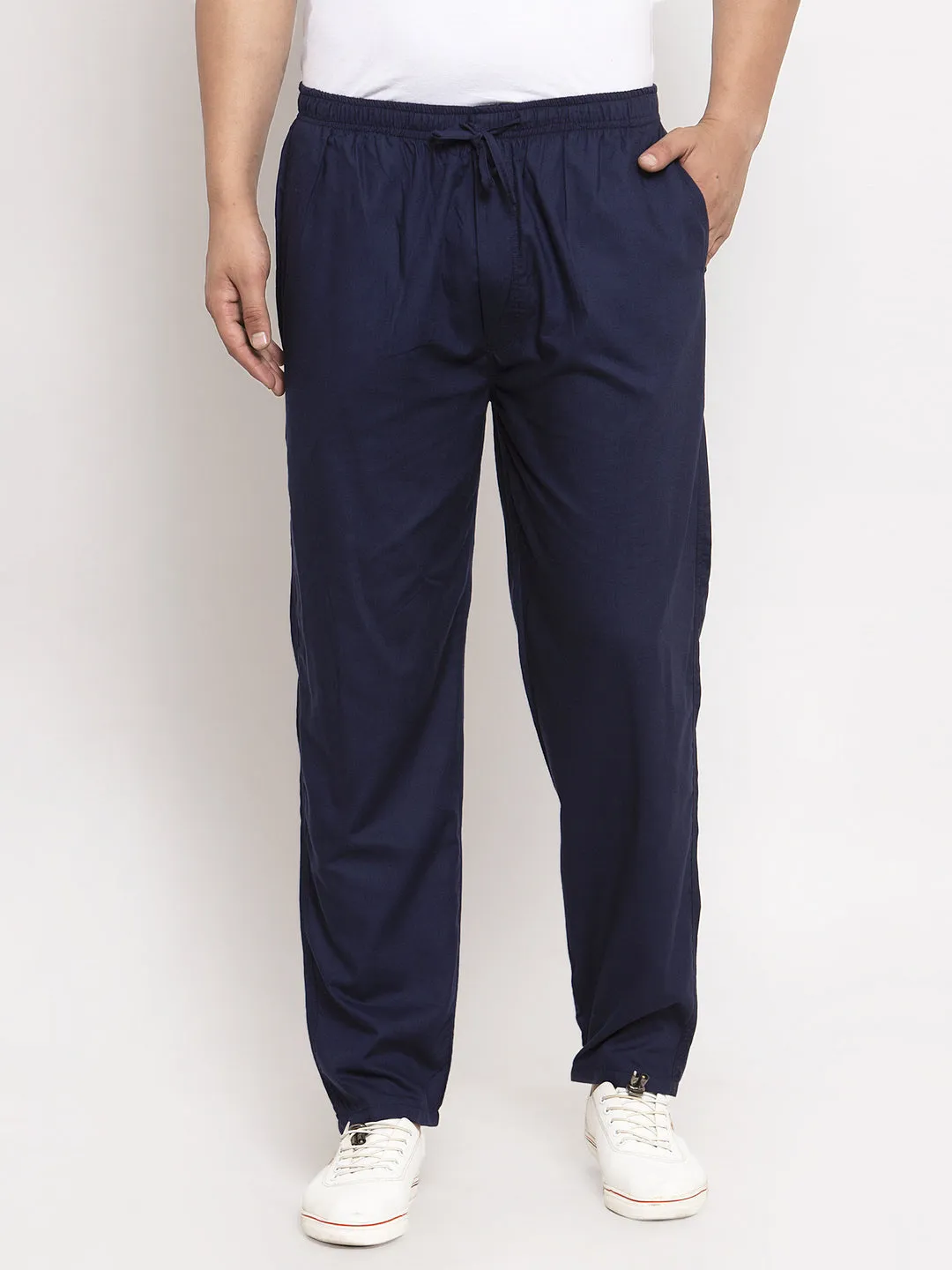 Men's Navy Blue Solid Cotton Track Pants ( JOG 011Navy ) - Jainish