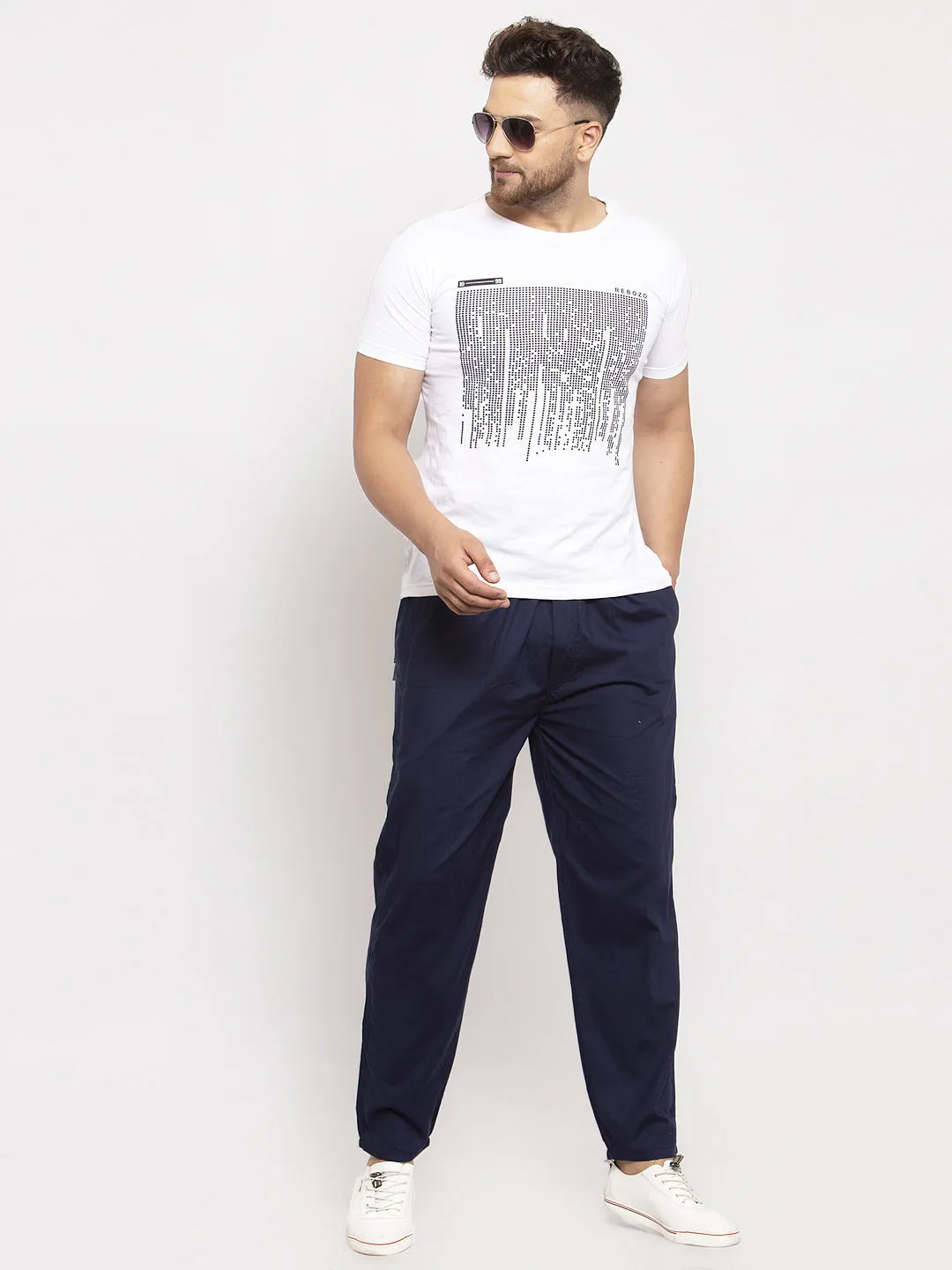 Men's Navy Blue Solid Cotton Track Pants ( JOG 011Navy ) - Jainish