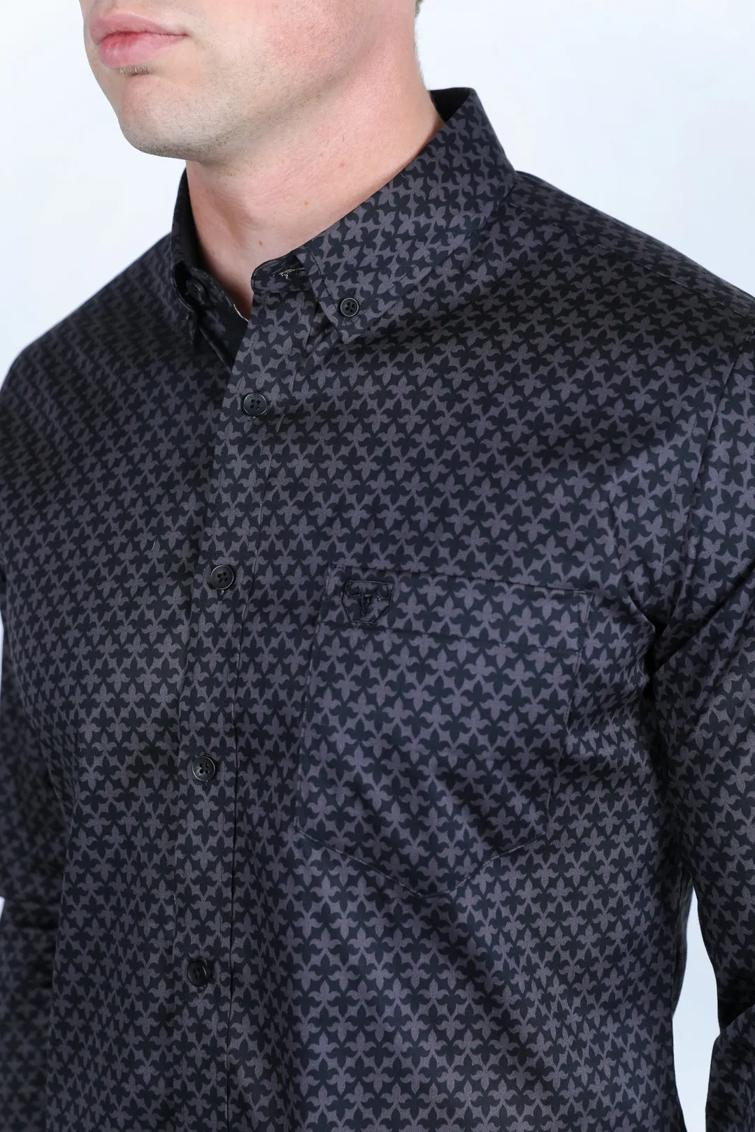 Mens Satin Cotton/Spandex Modern Fit Long Sleeve Shirt - Black