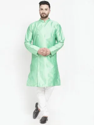 Men's Sea Green Self Design Kurta With White Churidaar Pyjama - Benstoke