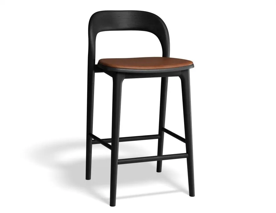 Mia Stool - Black with Pad - 66cm Seat Height Vintage Tan Vegan leather Seat Pad