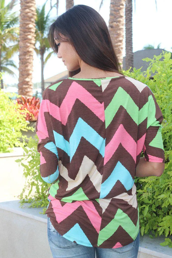 Multi Color Brown Chevron Top