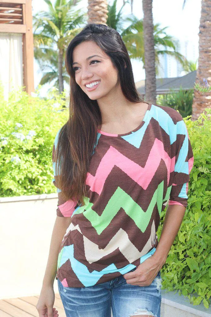 Multi Color Brown Chevron Top