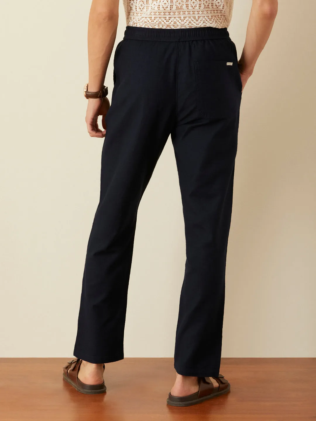 Navy Blue Plain Loose Pants