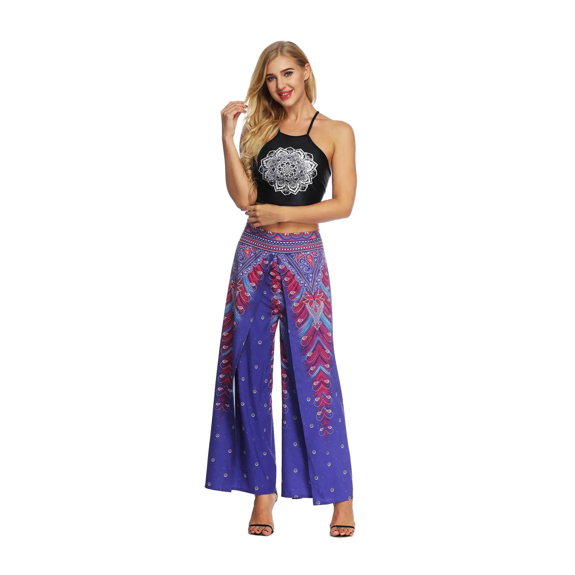 New Fashion Ethnic Digital Printing High-waist Wide-leg Yoga Pants