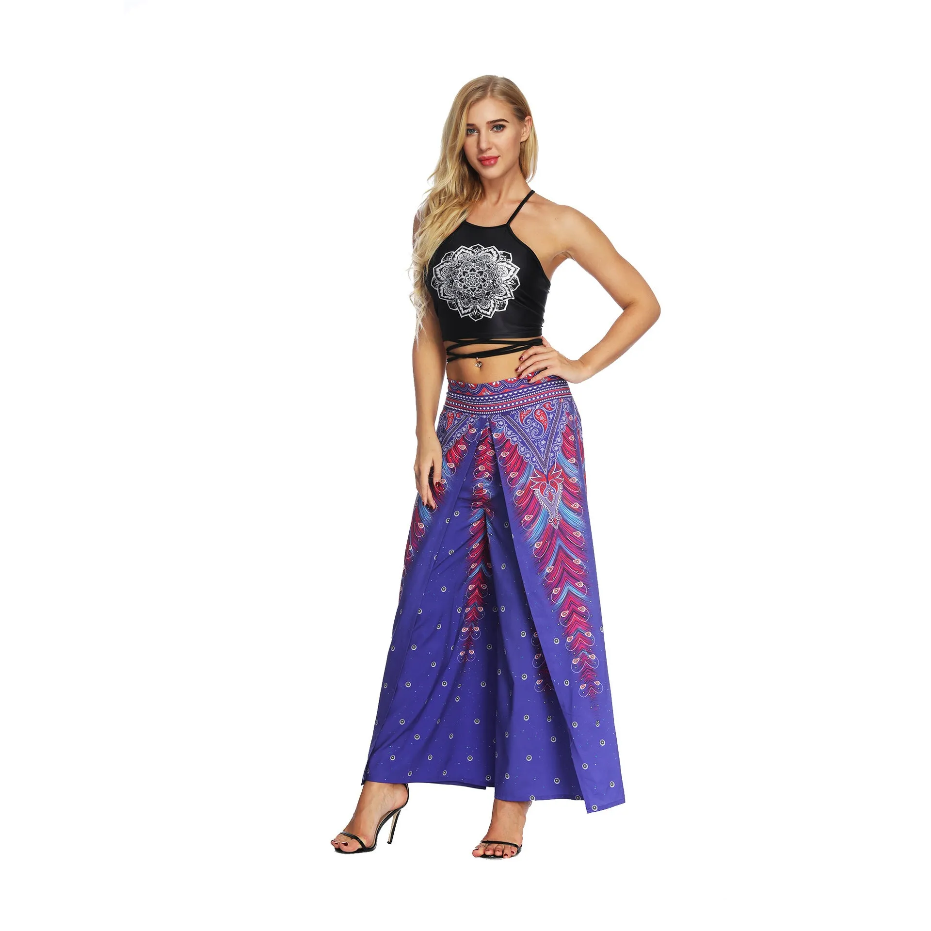 New Fashion Ethnic Digital Printing High-waist Wide-leg Yoga Pants