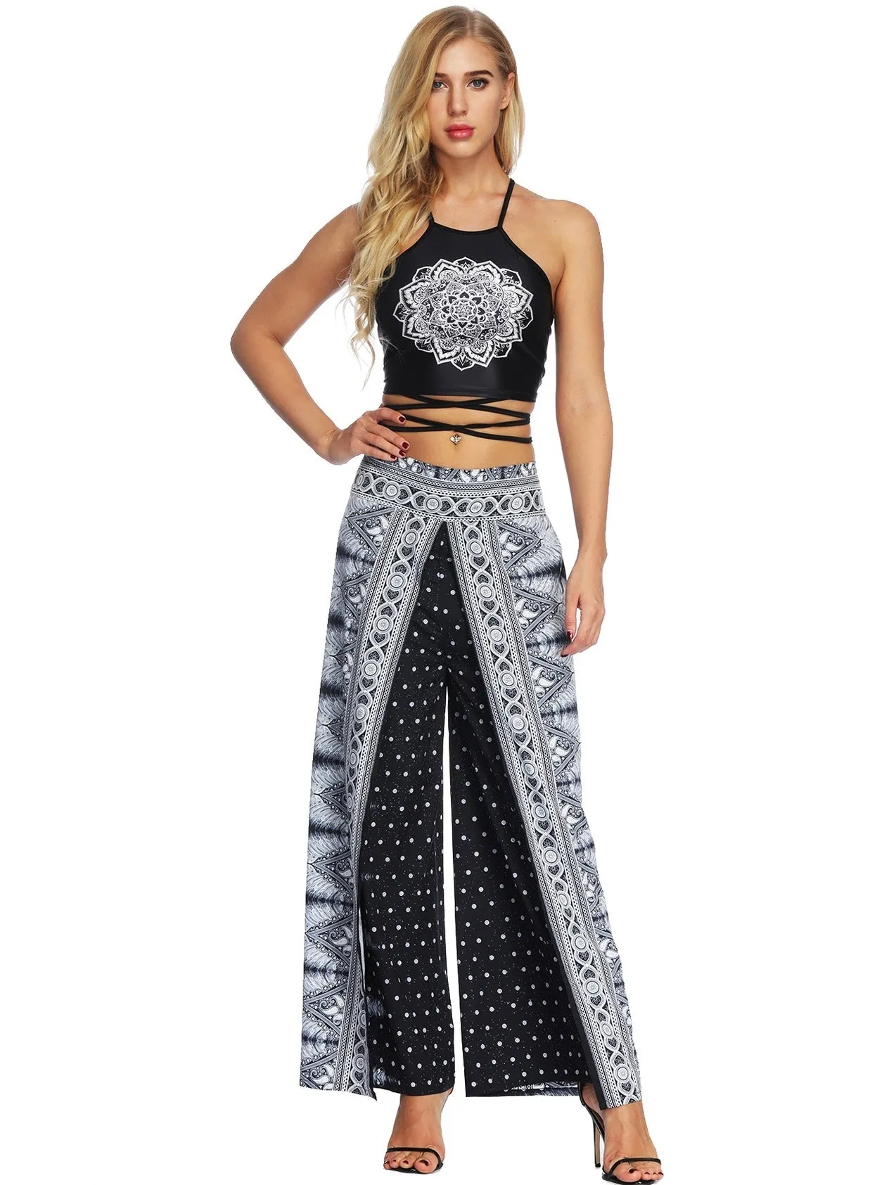 New Fashion Ethnic Digital Printing High-waist Wide-leg Yoga Pants