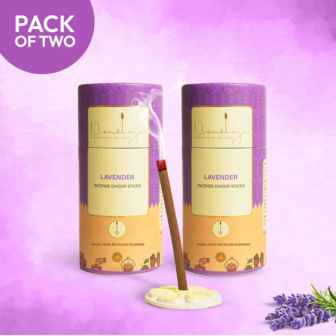 Nirmalaya Good Sleep Pack Combo (Pack of 2) | Lavender Dhoop Sticks for Pooja 40 Sticks | Bamboo Less Dhoop Sticks for Home/Office | Dhup for Puja with Holder Stand | Best for Long Lasting Fragrances