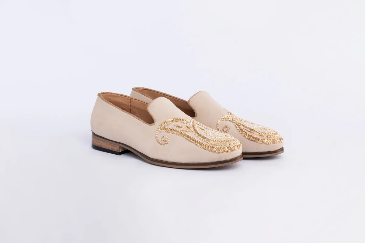 PAISLEY EMBROIDERY SLIP-ONS-BEIGE