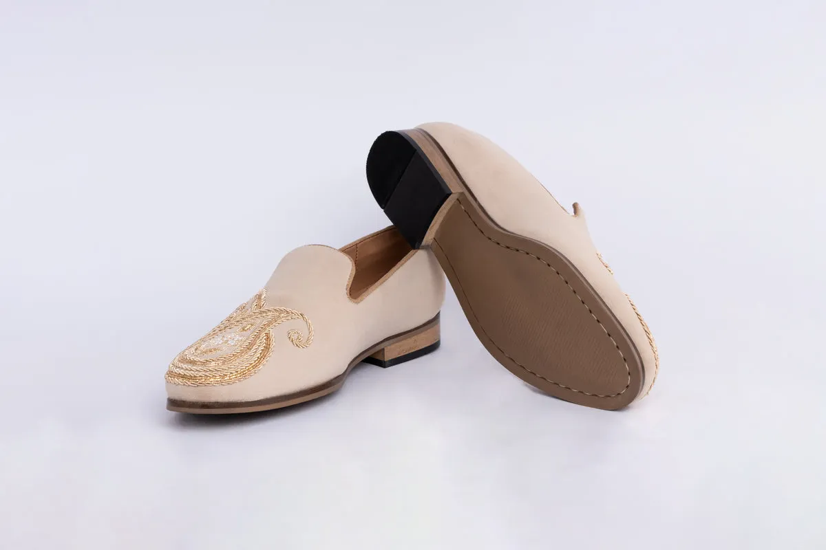 PAISLEY EMBROIDERY SLIP-ONS-BEIGE