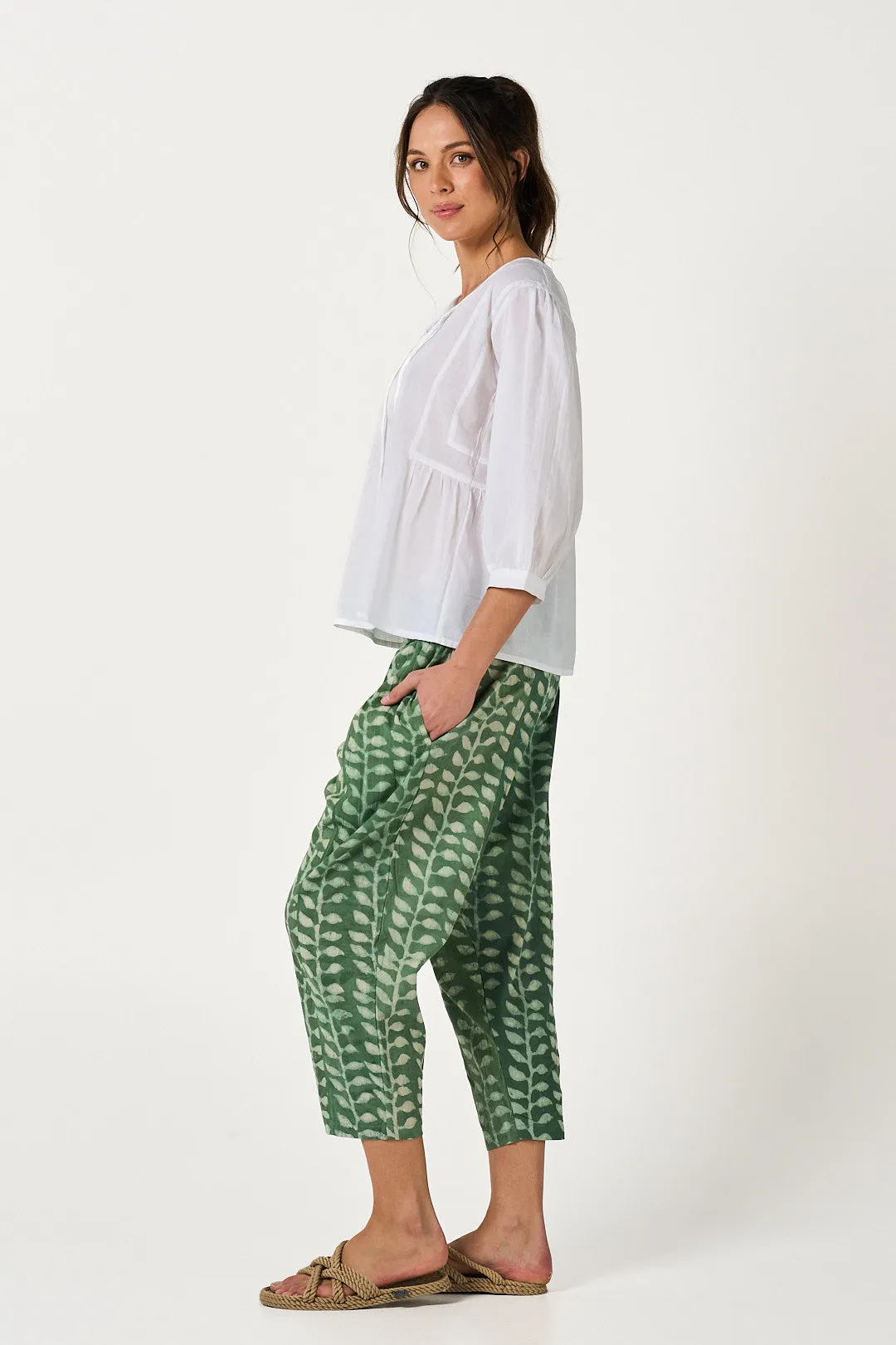 Pant Yoga - Sacred Vine Green Handblock Cotton