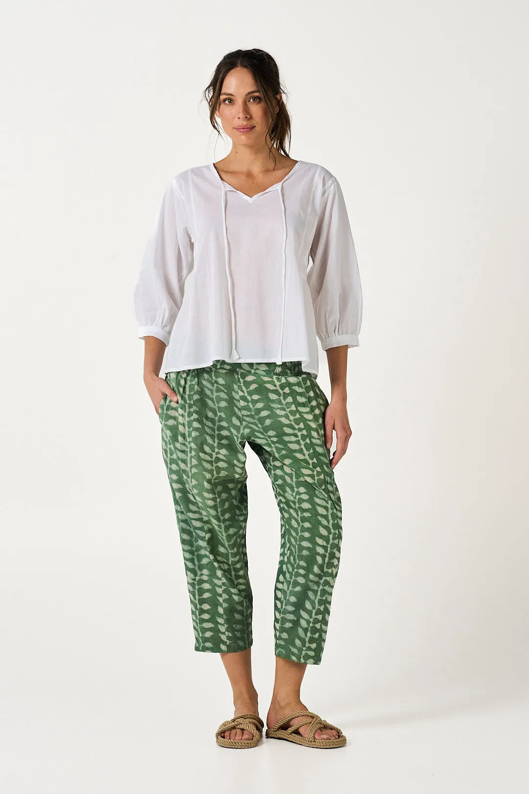 Pant Yoga - Sacred Vine Green Handblock Cotton