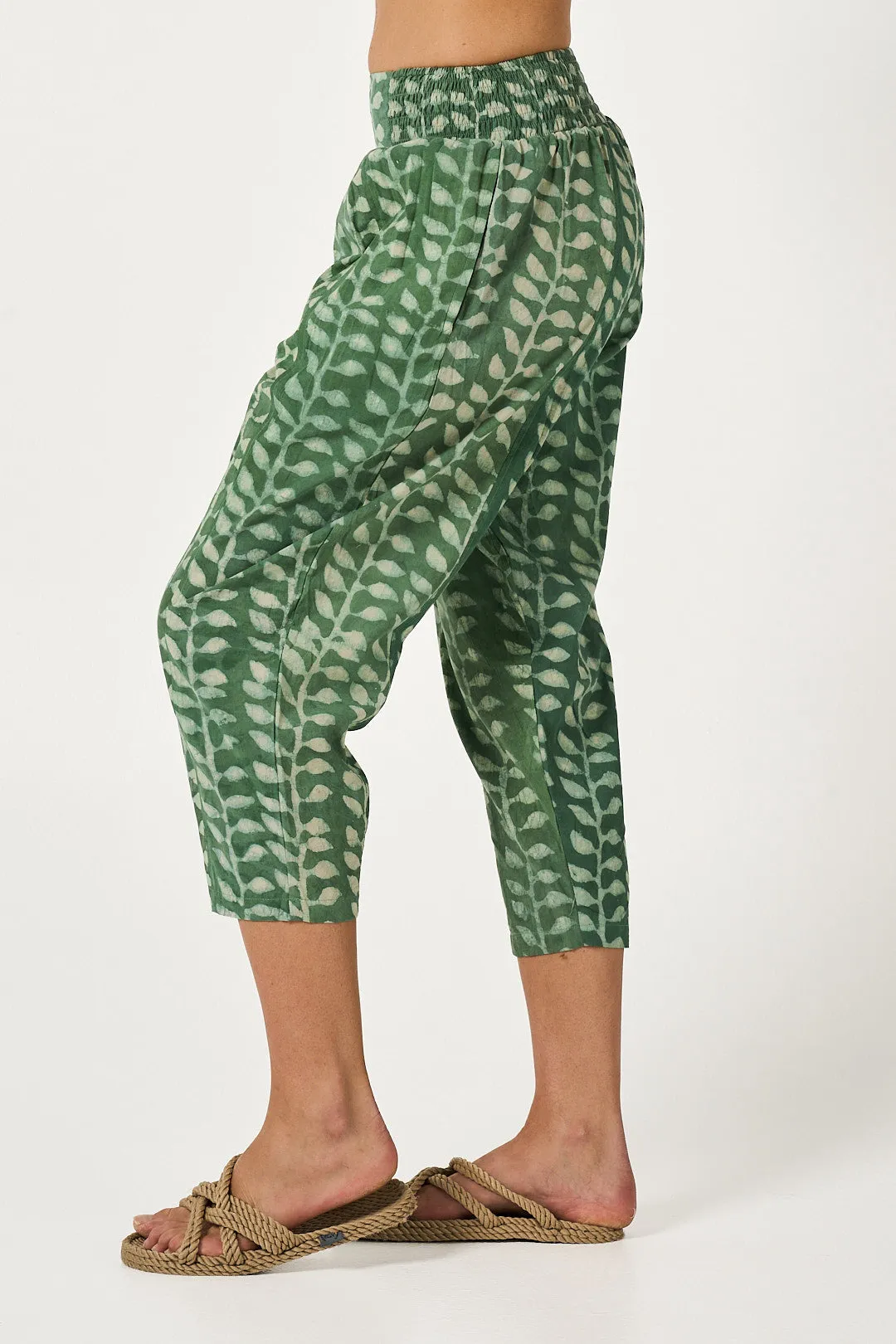 Pant Yoga - Sacred Vine Green Handblock Cotton