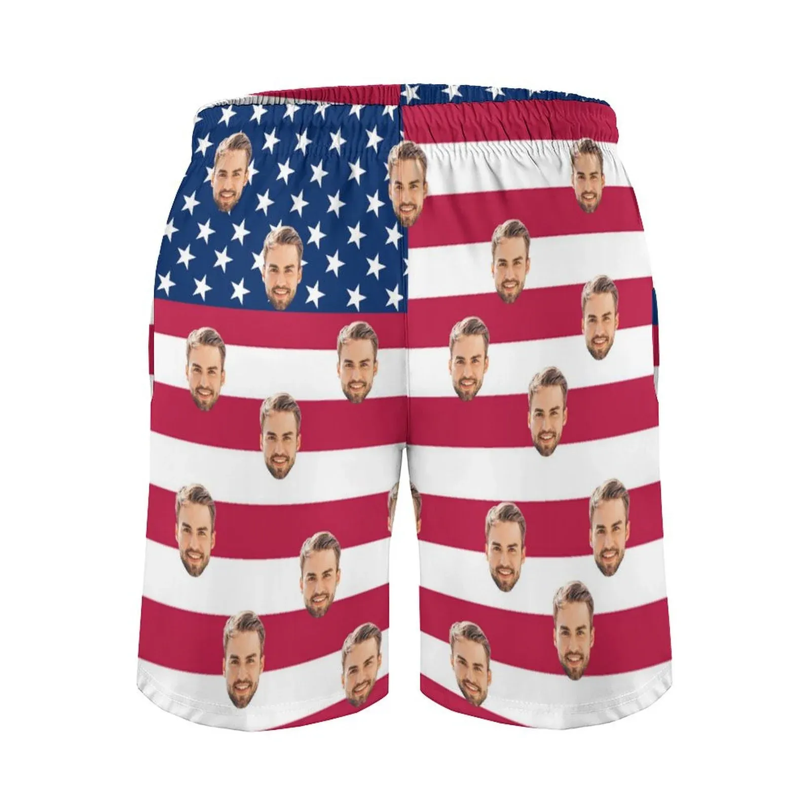 Personalized Swim Trunks Custom Face American Flag Men's Quick Dry Swim Shorts Beach Swimsuit