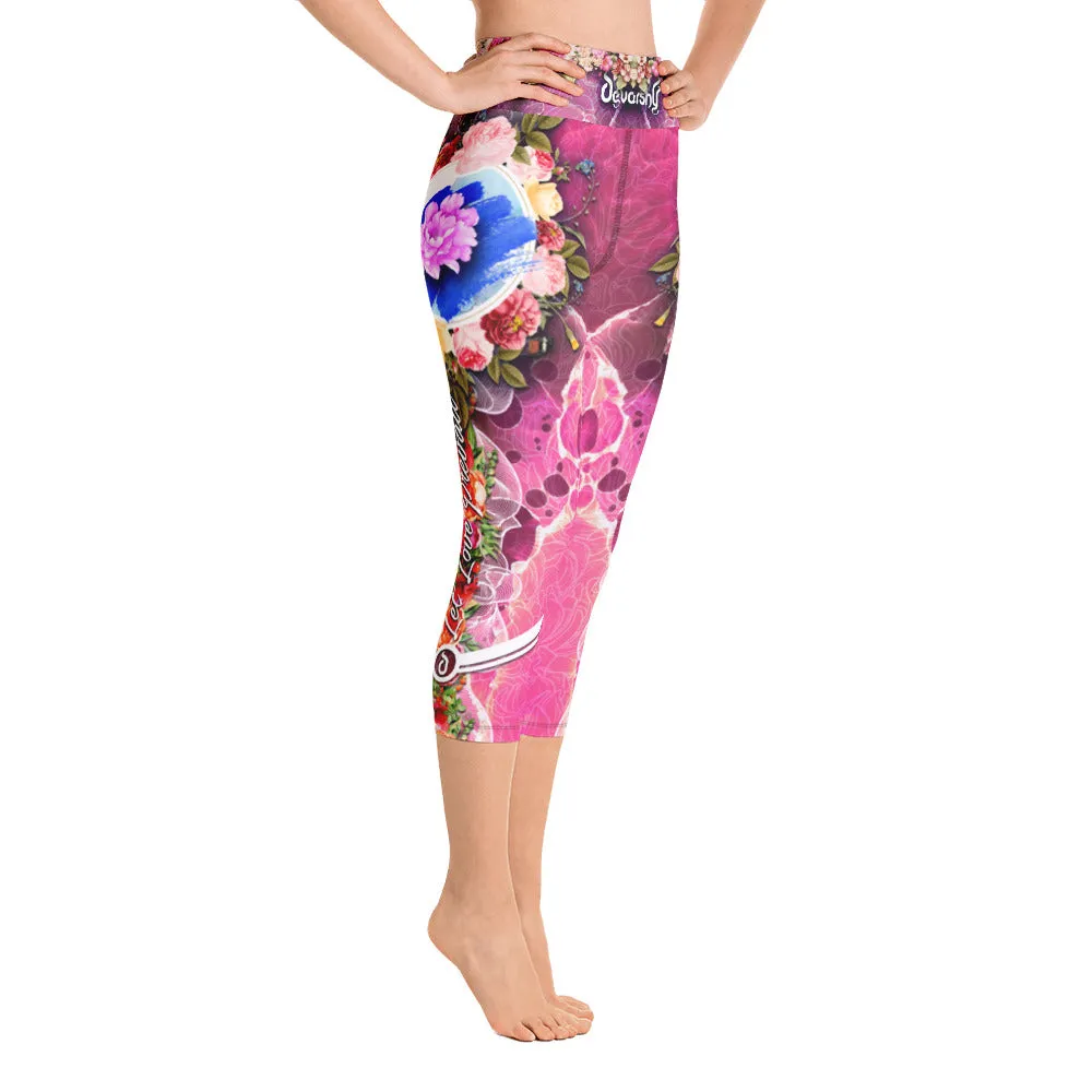 Pink Florals YOGA Capri Leggings Floral Print Capri Leggings Pink Capri Leggings for Yoga, PF