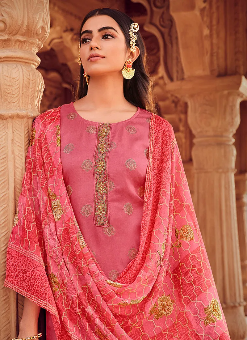 Pink Handwork Embroidery Traditional Pant Style Suit