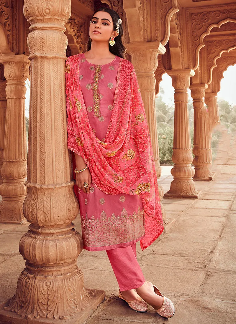 Pink Handwork Embroidery Traditional Pant Style Suit