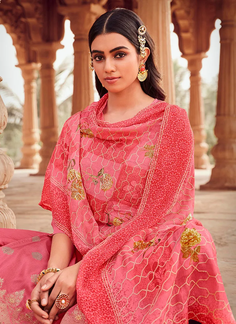 Pink Handwork Embroidery Traditional Pant Style Suit