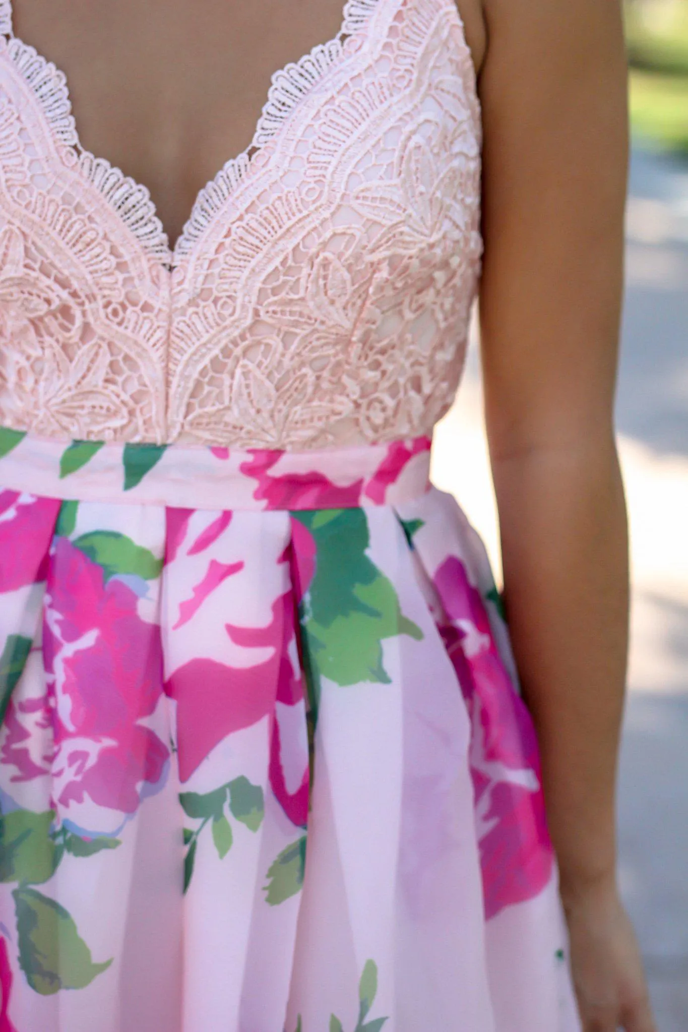 Pink Maxi Dress with Rose Printed Skirt